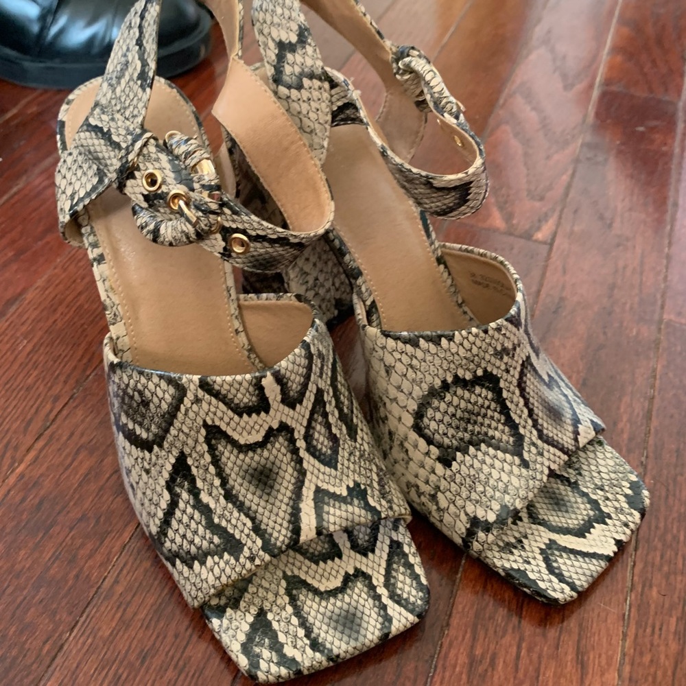 Square Toe Snake Print Heels